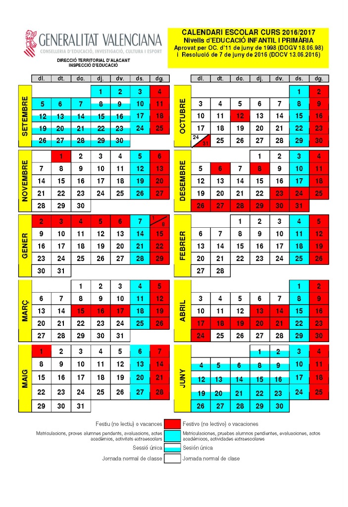 Calendari escolar 2016-2017
